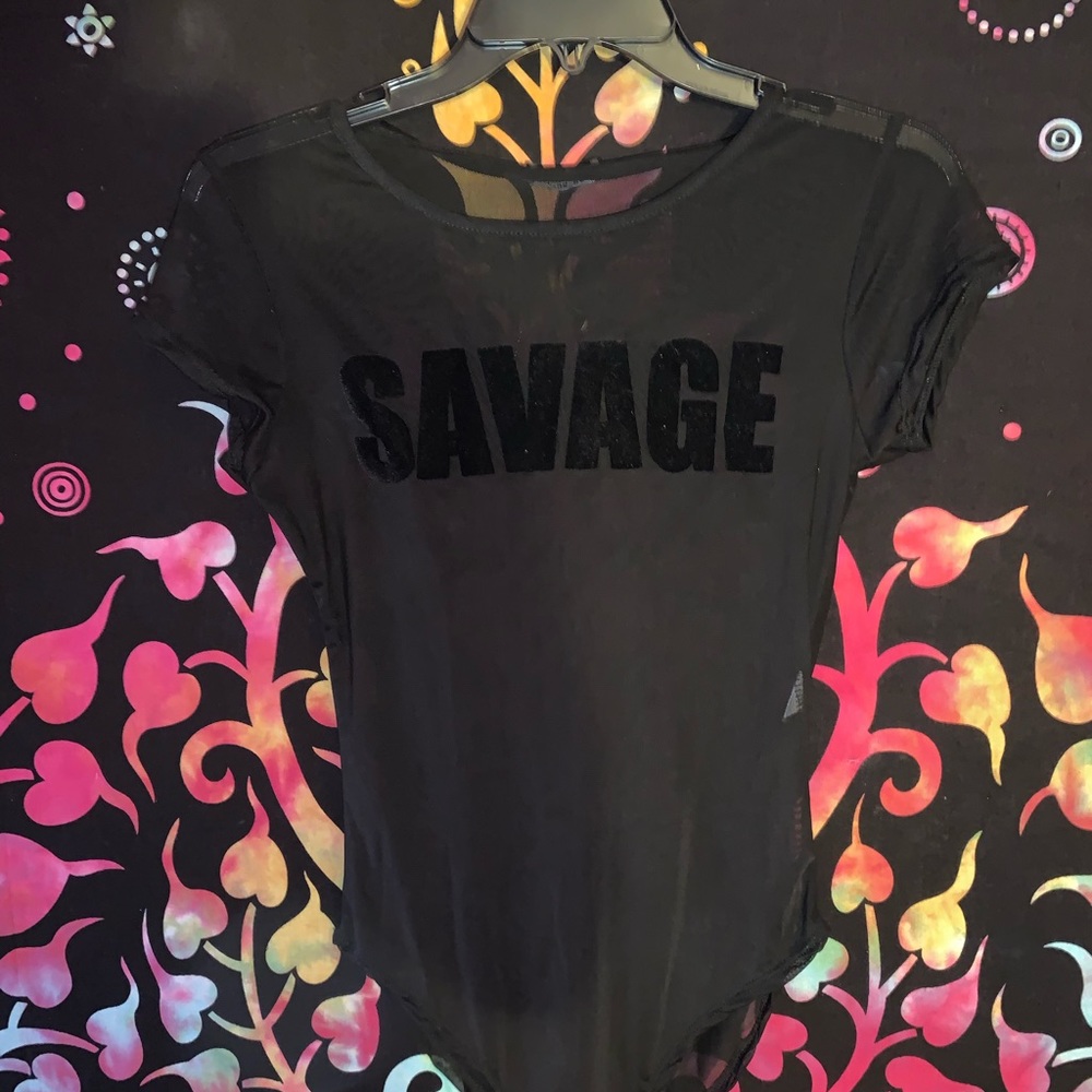 Fashion Nova sheer SAVAGE bodysuit